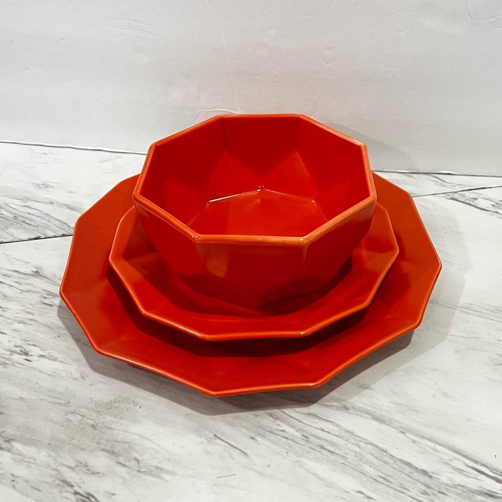 Stone + Lain Jamie Porcelain Dinnerware Set Orange Geometric 3-Piece Porcelain